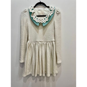 Retro Knit Mini Dress Peter Pan Collar crochet lace S coquette Lolita Soft Girl